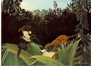  naive - Pfadfinder, der von einem Tiger 1904 Henri Rousseau Postimpressionismus Naive Primitivismus angegriffen wurde
